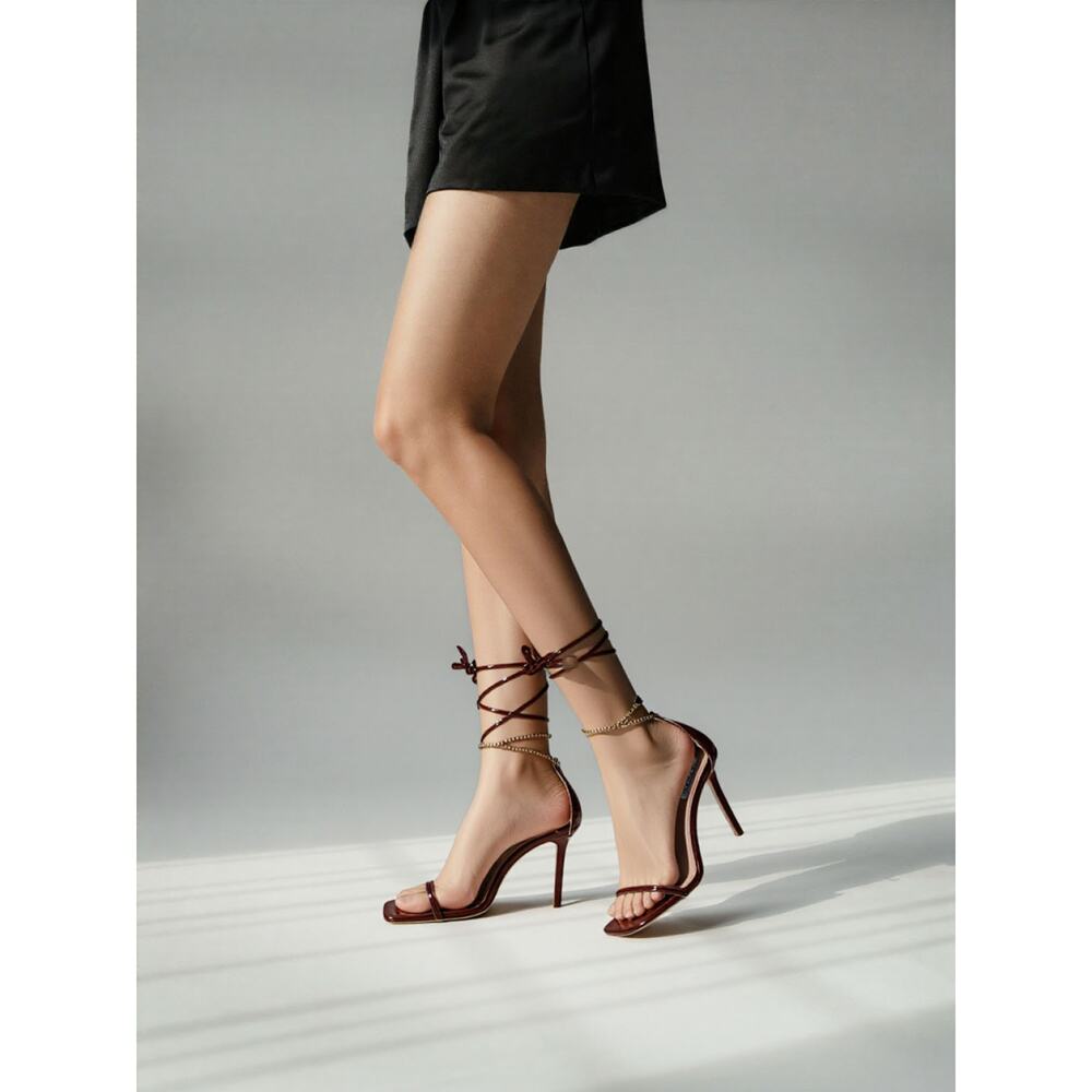 Women Sandals Steve Madden Wister Chain Trim Strappy Sandals Size 7 Cognac‎